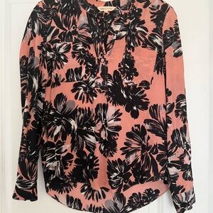 Rebecca Taylor Silk Floral Black and Pink Blouse